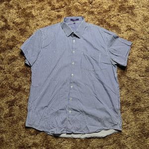 Alan Flusser Button Down Shirt Mens 2XL Short Sleeve Blue